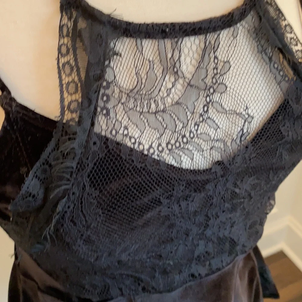 Free People Black Velvet Eyelash Lace Camisole Tank - Picture 2 of 6